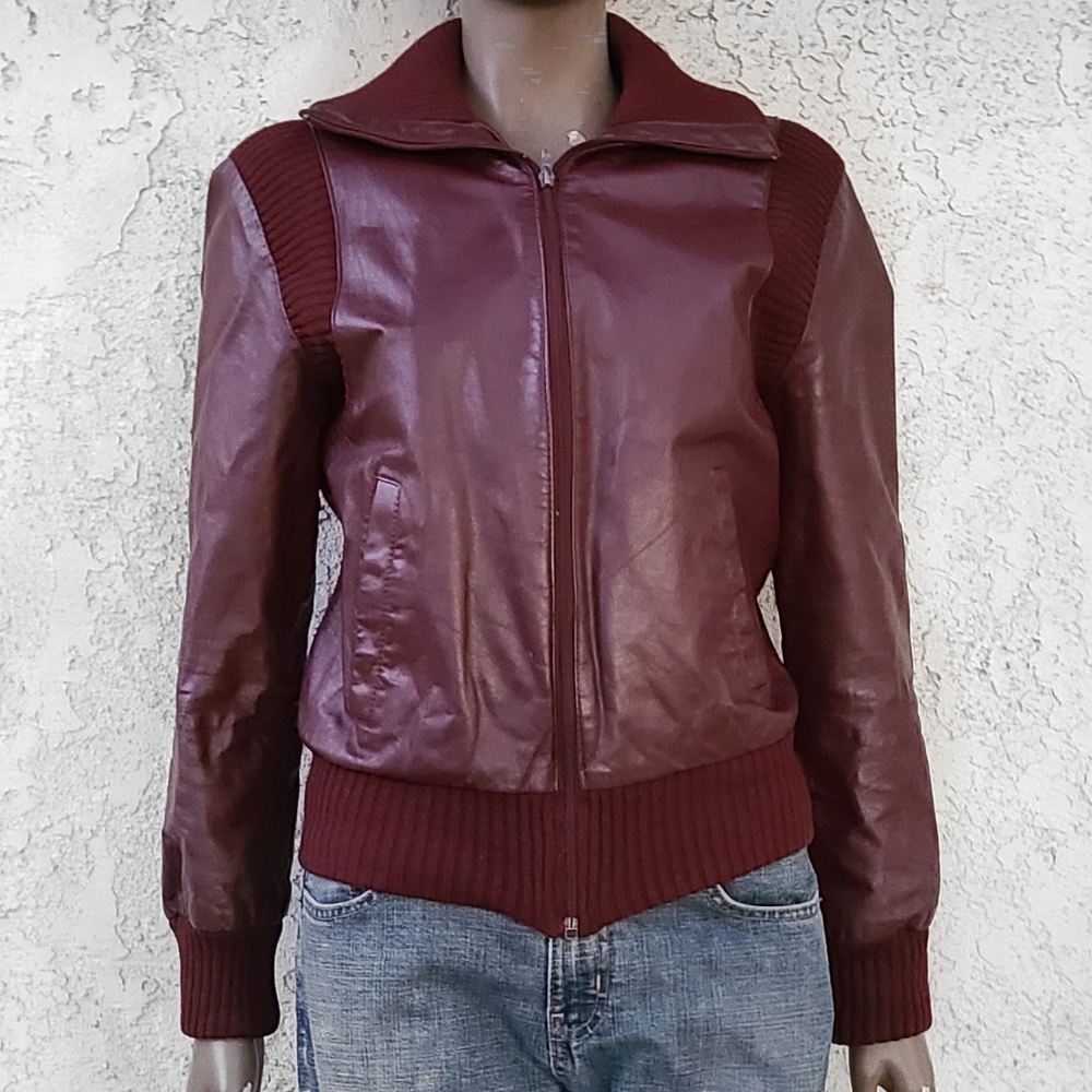 Vintage 80s Unisex Maroon Leather Jacket